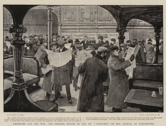 Amerikaner und der Krieg, der Rauchsalon der SS Campania bei ihrer Ankunft in Queenstown